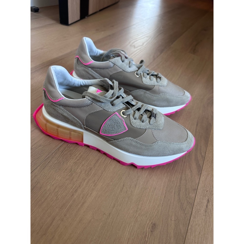 Philippe Model La Rue Grey Neon Pink Suede Mesh Sneakers Made in Italy Size 40